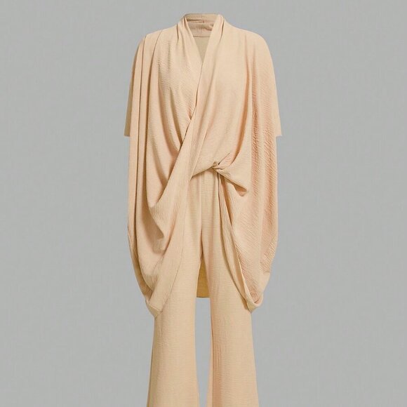 Apricot Elegant Women's Loose And Comfortable Textured Women's Set - Picture 3 of 4